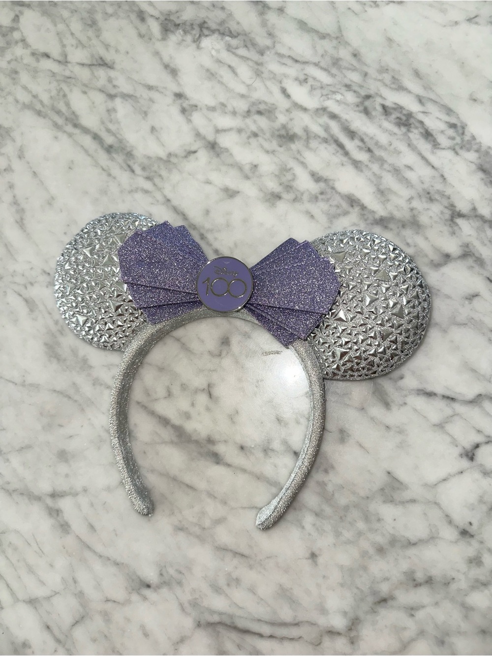 Disney 100 Year Anniversary Minnie Mouse Ears Headband Purple & Silver Sparkle